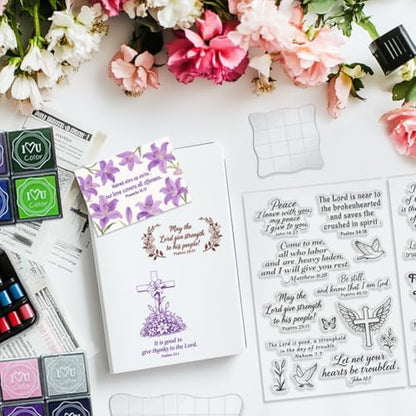 6Pcs Christian Bible Verse Clear Stamps for Card Making Easter Blessing 20 Craft Ink Pad 3 Acrylic Stamp Block Silicone Stamp with Greeting Words Rubber Stamps for Crafting DIY Scrapbooking - Image 7