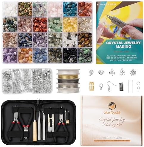 MineCrystals Jewelry Making Kit DIY Natural Crystal Chip Stones Beads Tools kit Jewelry Wires Findings Supplies Instruction Guide Gift Box for Adult Teens Craft Bracelet Earring Necklace by MineCrystals