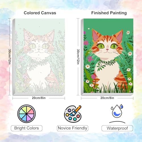 Yezavesu Framed Paint by Numbers Kit for Adults Beginner & Kids Ages 8-12, Cat Paint by Numbers with Frame, DIY Number Painting for Adults Orange Cat for Home Wall Decor Gift 8X 12 inch - Image 3
