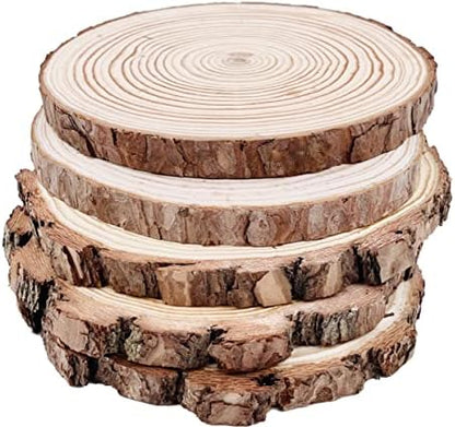 Natural Round Discs Rustic Wood Slices 5 Pcs 7-8 inch Unfinished Wood kit Circles Crafts Tree Slices with Bark Log Discs for DIY Arts and Wedding Christmas Ornaments by WilliamCraftCalifornia