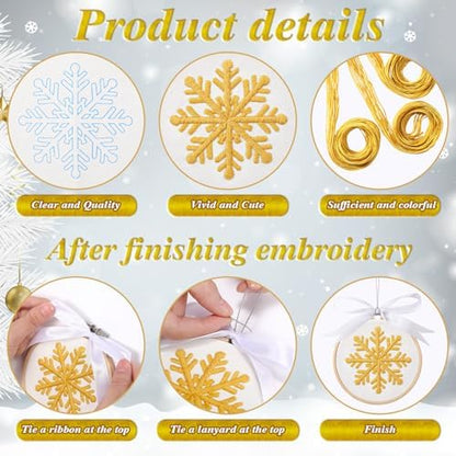 Roowest 6 Sets Christmas Embroidery Kits Snowflake Ornament DIY,Gold - Image 3
