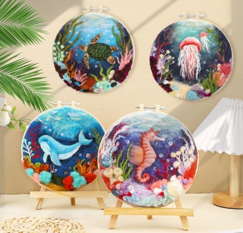 Fedmut Needle Felting Kit, Wool Felting Kit 4 Set Sea Animal Painting Frame - Image 4