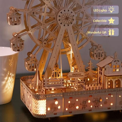 3D Wooden Puzzle for Adults, Musical Ferris Wheel with LED Lights - Image 5