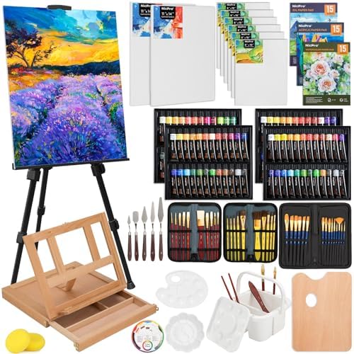 Nicpro 158PCS Deluxe Art Painting Kit for Artist with Easel, Paints & Brush by Nicpro