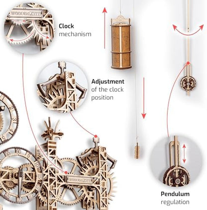 WOODEN.CITY Steampunk Wall Clock Kit – 3D Wooden Puzzle for Adults, Mechanical DIY Clock Model, Working Wall Art (257 Pieces) Made in EU - Image 4