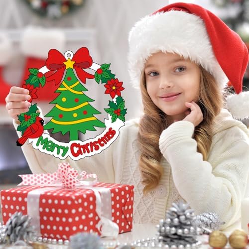 Sereliy 24 Pcs Christmas Coloring Wreath Crafts for Kids, Color Your Own Christmas Crafts, DIY Paper Xmas Wreath for Classroom Activities Games. (Xmas 24) - Image 5