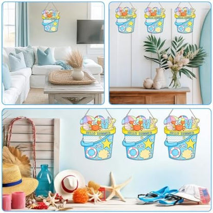 Sereliy 24 Pcs Summer Coloring Wreath Crafts, Color Your Own Bucket Crafts, DIY Paper Wreath for Summer Home Activities Games. (Bucket) - Image 7
