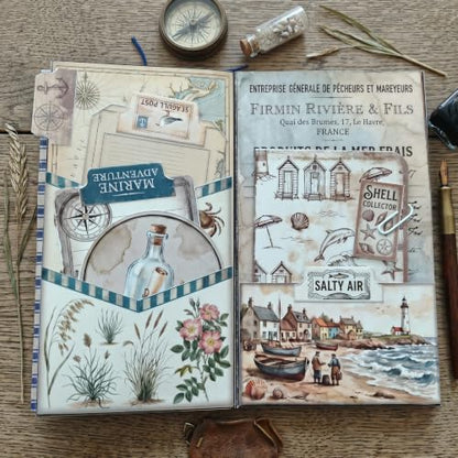 Lighthouse & Tides Junk Journal Folio Kit, Vintage Scrapbook DIY Handcraft Supplies, Creative Mini Folder & Booklet Making Set for Handmade Art Projects - Image 6