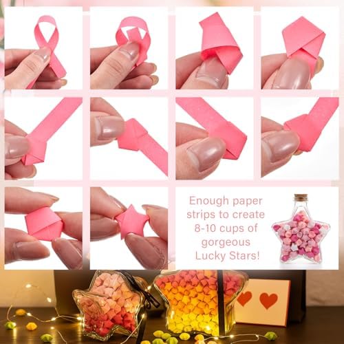 Kigeli 1000 Sheets Paper Strips Foil Star Glitter Origami Stars Shiny Origami Paper for DIY Crafts Weaving Projects (Pink,Solid Style) - Image 3
