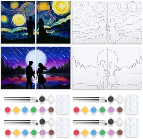 VOCHIC 4 Pack Sip and Paint Kit Pre Drawn Canvas Painting for Adults, Couples Date Night Games Painting Kit Valentine Christmas Room Decor Gift Party Supplies Favor(8x10) by VOCHIC