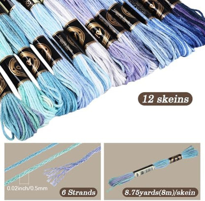 12 Skeins 105 Yards Blue Embroidery Thread Variegated Cross Stitch Floss Bulk 6 Ply Polyester Yarn Colorful Friendship Bracelet String for Sewing Making Needlecraft Knitting Stitching DIY - Image 2