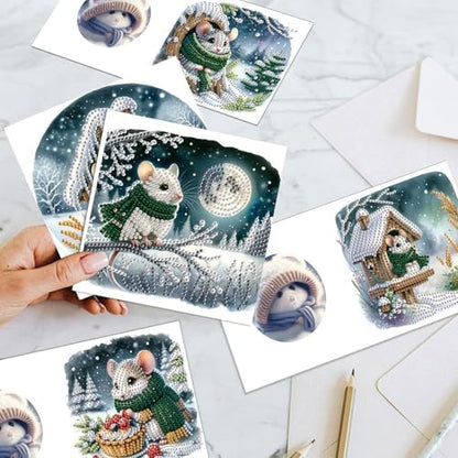 antor 6 Pack Christmas Diamond Art Cards with Envelopes, DIY Special Shaped Rhinestone Diamond Painting Greeting Card Kit, Winter Mouse Design for Adults Holiday Craft - Image 7