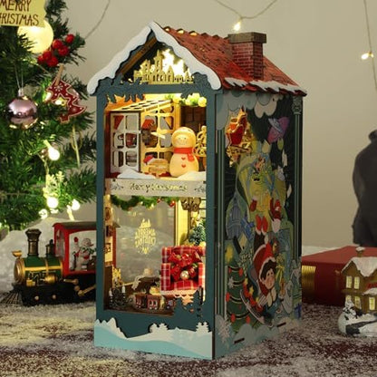 fifijoy Christmas Book Nook Kit - DIY Miniature House Dollhouse Kit for Adults and Teens, Booknook Bookshelf Insert Christmas Decorations, Gifts for Family and Friends (Merry Christmas) - Image 5