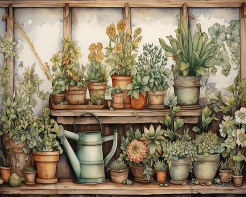 Vintage Wood Gardening Painting Paint by Number Rustic Garden Scenery with Plants DIY Painting on Canvas with Brushes Acrylic Paints Paint by Numbers for Adults and Beginner 16x20 Inch（DIY Frame） - Image 2