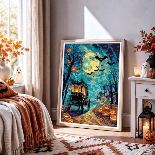 NXIKYO Halloween Carriage Paint by Numbers Kit for Adults Beginner, Night Adult Paint by Number Kits on Canvas, DIY Acrylic Oil Easy Painting by Numbers for Home Wall Decor 16x20 inch (Without Frame) - Image 3