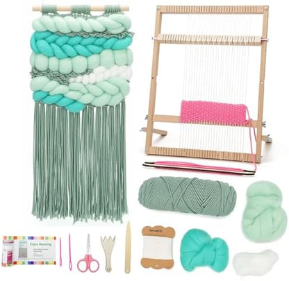 Weaving Loom for Beginners Adults/Kids and 1 Set of Weaving Works Complete Yarn Kit with Detailed Friendly Instructions, Parents and Children in The Holiday Experience Weaving Brings Fun Green by Unknown