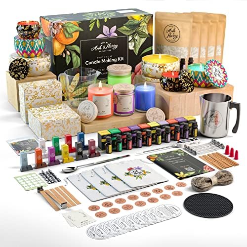 ASH & HARRY Premium Soy Candle Making Kit for Adults, Complete Gift Set with 10 Premium Tins & Jars, DIY Starter Candle Making Supplies, Perfect Home Decorations Holiday Gift Which Makes 10 Candles by AshHarry