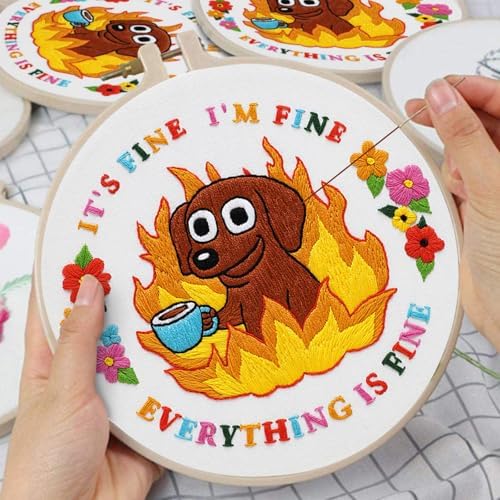 Nuberlic Cute Dog Embroidery Kits for Beginner Adults Cross Stitch Kit with Funny Animal Pattern Include Cloth Hoops Threads Needles - Image 5