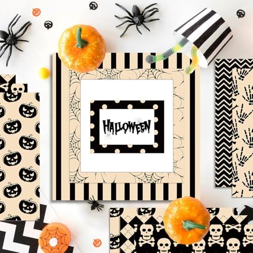 24 Sheets Halloween Pattern Paper Set, 11.8"x11.8" Scrapbooking Supplies Paper Spider Pumpkin Bat Plaid Stripe Dot Origami Paper - 12 Styles - Image 7