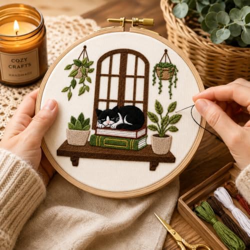 Nuberlic Embroidery Kit for Beginners Stamped Black Cat - Image 3