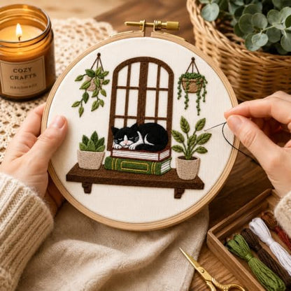 Nuberlic Embroidery Kit for Beginners Stamped Black Cat - Image 3