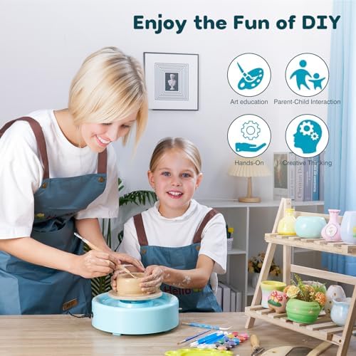 Alldeer Mini Pottery Wheel Machine - 6" Upgraded Clay Wheel for Beginners & Kids, 75W Motor, Adjustable Speed, Low Noise Ceramic Making Kit with 18PCS Sculpting Tools, Ideal for Home DIY - Image 2