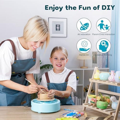 Alldeer Mini Pottery Wheel Machine - 6" Upgraded Clay Wheel for Beginners & Kids, 75W Motor, Adjustable Speed, Low Noise Ceramic Making Kit with 18PCS Sculpting Tools, Ideal for Home DIY - Image 2