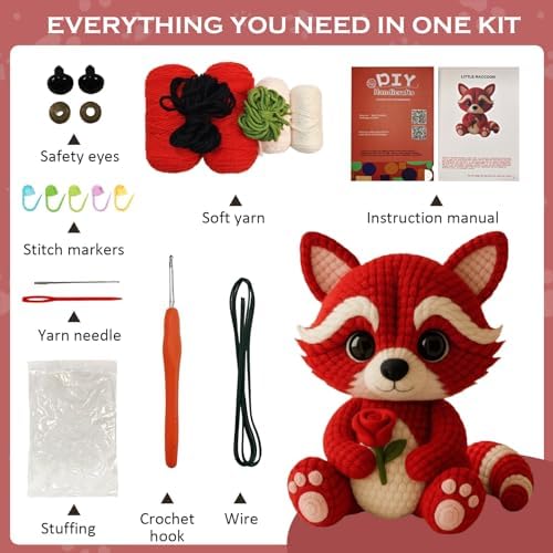 Morcolplus Raccoon Crochet Kit for Adults & Beginners, Amigurumi Raccoon Crochet Starter Kit with Step-by-Step Video Tutorials, DIY Yarn Craft Crochet Animal Kit, Cute Woodland Gift - Image 5