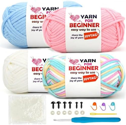 4 Pack Rainbow Beginner Crochet Yarn for Crocheting and Knitting Multicolor Cotton Crochet Yarn for Beginners with Easy-to-See Stitches Cotton-Nylon Blend Easy Yarn for Beginners(Candy) by JOYTAG