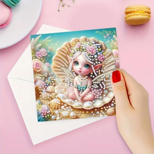 FANYLuan DIY Diamond Cards, 6pc Fairy Mermaid Cartoon Greeting Card Kit, Modern DIY Art Painting, Foldable, Teen & Adult - Image 6