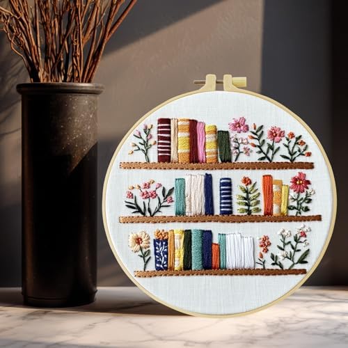 JOZYSH 8'' Flowers Embroidery Kit for Beginners Stamped Books and Flowers Pattern Embroidery Kit Cross Stitch Kit Embroidery Starter Kit with Instructions, Embroidery Hoops for Home Ofiice Decor - Image 5