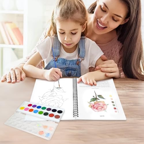 Watercolor Workbooks, 16 Colors Water Color Books Paint Set for Adults, Watercolor Coloring Book for Beginners, Water Color Workbook, 15 Beautiful Paintings for Beginners (Plants) - Image 5
