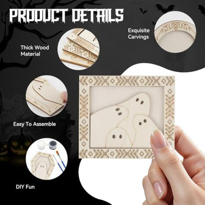 12 Sets Halloween Crafts for Adults Wood Ghost DIY Frames Decoration - Image 3