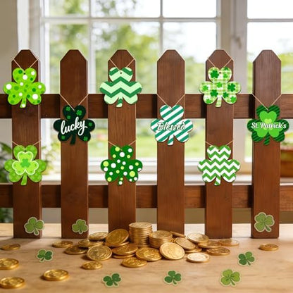 80PCS Wooden Shamrock Ornaments to Paint St. Patrick's Day Decorations, 8 Styles DIY Blank Unfinished Wood Shamrock Cutouts Ornament for Tree Home Crafts Hanging Gifts Indoor Spring Farmhouse - Image 6
