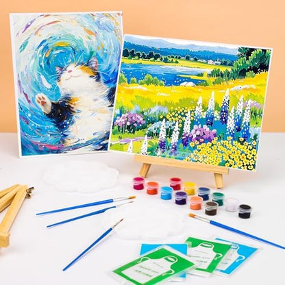 ESRICH 5 Pack 8x10 Canvas and Easel Set, Mini Acrylic Paint, Paint Brushes, Palettes, Aprons, Paint Kits for Adults Couples Friends Date Night Painting Party Supplies - Image 5