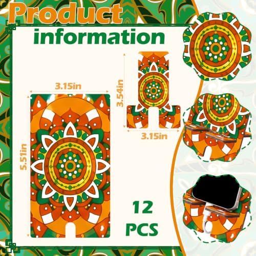 Kenning 12 Pcs Mandala Color Your Own Phone Holder DIY Crafts Mandala Cell Phone Stands Paint Your Own Unfinished Wooden Cellphone Holder to Paint with 24 Color Pens for Adults Handmade Project Gifts - Image 3