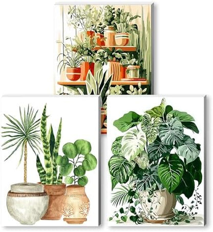 Jiqinsiye 3 Pcs DIY Plant Paint by Numbers for Adults,Wooden Framed Painting by Number Kits on Canvas,Acrylic Color by Numbers for Adult Beginner,Gifts Decor for Home Wall Room (Green Plant) by Unknown