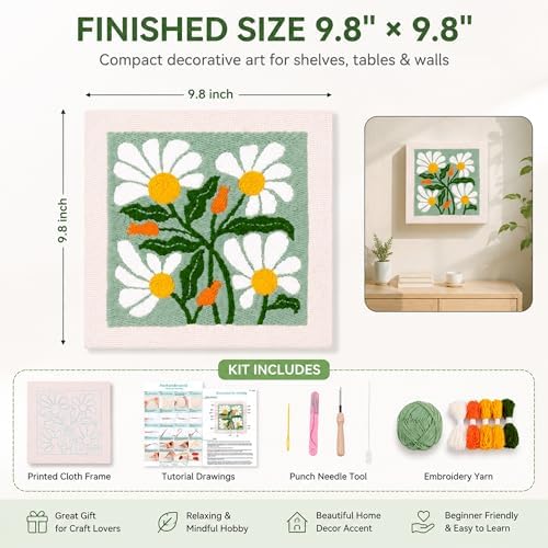 HRTHRT Punch Needle Kit for Beginners, 9.8" Frame Yarn Craft Set(Green) - Image 2