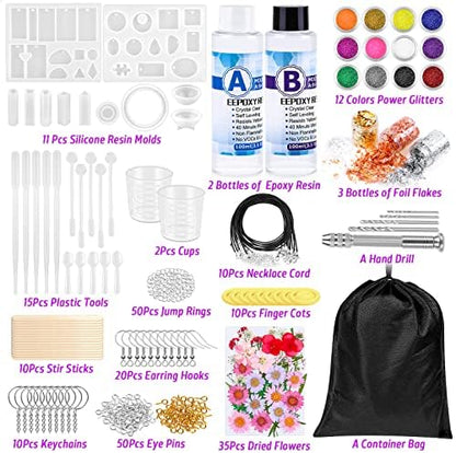 219Pcs Resin Kit for Beginners, Thrilez Resin Mold Kit with Resin Molds Silicone and Epoxy Resin Supplies Include Dried Flowers, Foil Flakes, Necklace Cord, Earring Hooks for DIY Jewelry Making - Image 4