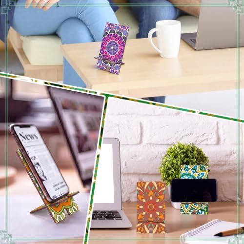 Kenning 12 Pcs Mandala Color Your Own Phone Holder DIY Crafts Mandala Cell Phone Stands Paint Your Own Unfinished Wooden Cellphone Holder to Paint with 24 Color Pens for Adults Handmade Project Gifts - Image 2