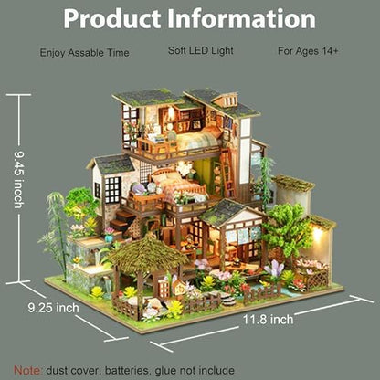 ISSEVE Miniature House Kit, Tiny House Building Kit Bamboo Spring Courtyard - Image 2