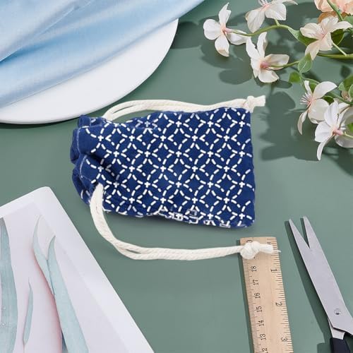 INFUNLY 3 Set Sashiko Drawstring Bag Kit DIY Sashiko Coin Purse Navy Blue Fabric Set for Beginners Make Your Own Tote Bag Thread Needles Hand Sewing Kit for Adults - Image 5