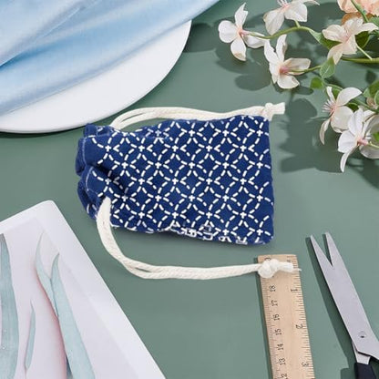 INFUNLY 3 Set Sashiko Drawstring Bag Kit DIY Sashiko Coin Purse Navy Blue Fabric Set for Beginners Make Your Own Tote Bag Thread Needles Hand Sewing Kit for Adults - Image 5