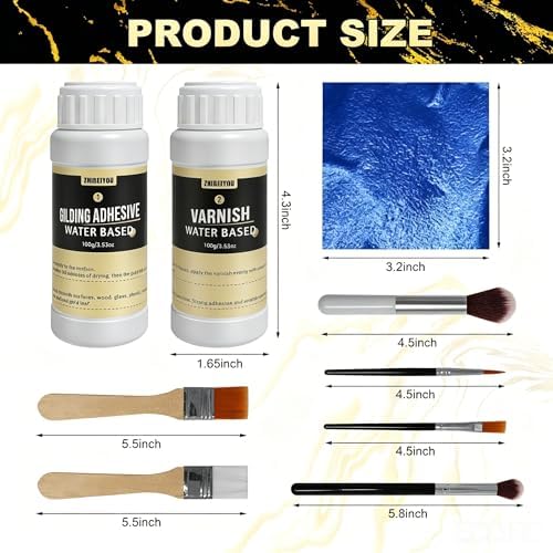 200 Pieces Blue Gold Leaf Sheets,Complete Gilding Adhesive Kit for Leaf - Image 5