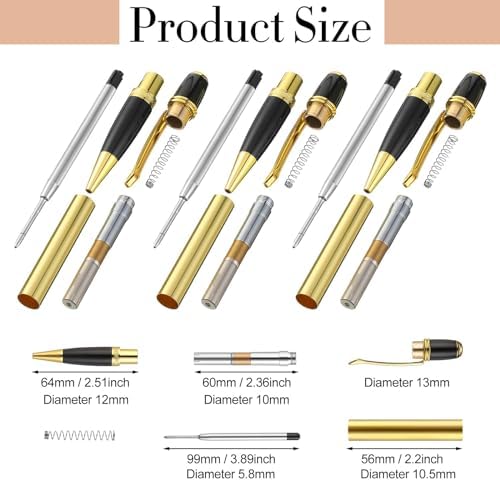 Colarr 12 Pack Woodturning Pen Kit Twist Ballpoint Pen Kit, Gold - Image 3