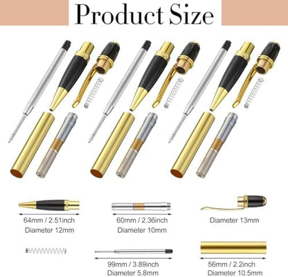 Colarr 12 Pack Woodturning Pen Kit Twist Ballpoint Pen Kit, Gold - Image 3