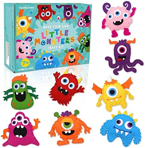CiyvoLyeen Kids Sewing Kit Crafts – Little Monsters Felt Plush DIY Craft Adopt A Monster Educational Sewing Set for Kids Beginner Craft Kit Set of 8 by CiyvoLyeen