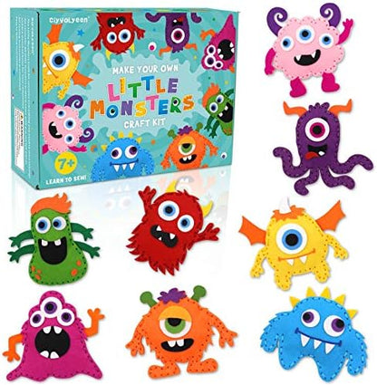 CiyvoLyeen Kids Sewing Kit Crafts – Little Monsters Felt Plush DIY Craft Adopt A Monster Educational Sewing Set for Kids Beginner Craft Kit Set of 8 by CiyvoLyeen