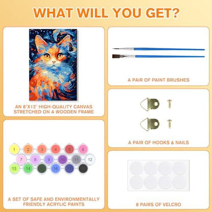 Bowetile Cat Paint by Numbers for Adults Beginners Framed, Easy Adults' Paint-by-Number Kits, DIY Adult Paint by Number Kits on Canvas, Animals Acrylic Number Painting for Home Decor, 8x12in - Image 5