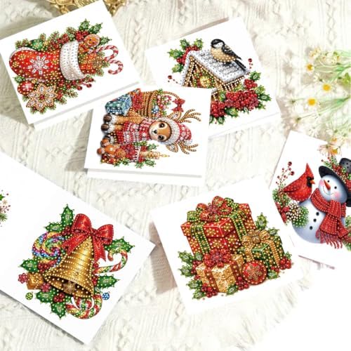 6Pcs Christmas Greeting Card DIY Diamond Art Painting Blessing Folding Card Kit for Adults Beginners with White Envelopes and Tools for Holiday Xmas Arts Crafts Gift-Christmas03 - Image 3